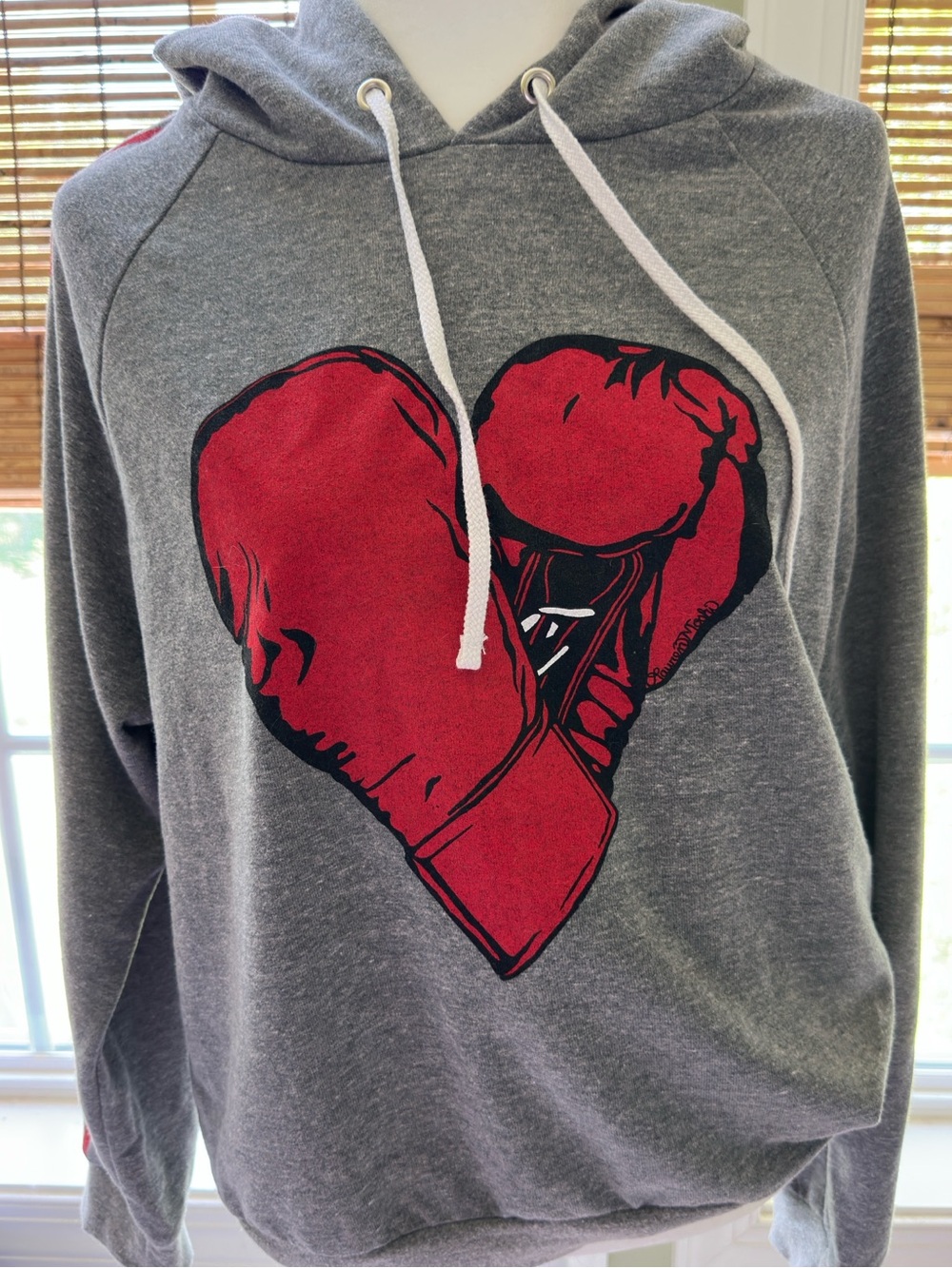 Lauren Moshi Gray Pullover Hoodie with Red Boxing Glove Heart